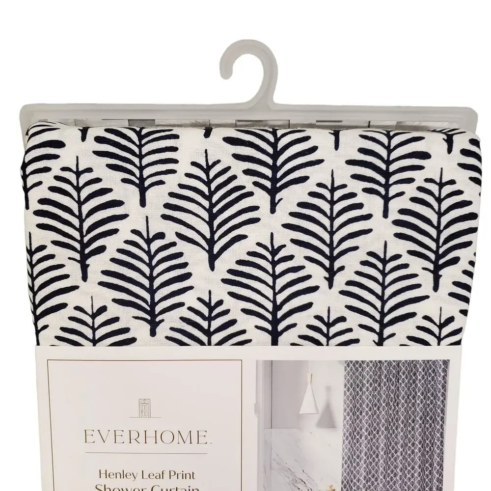 Linen Shower Curtain Everhome Henley Leaf Print Maritime Blue 72 x 72 Shower